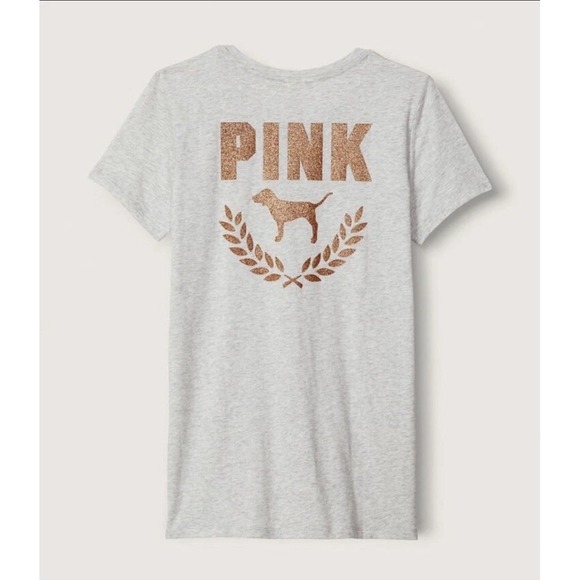 PINK Victoria's Secret Tops - Victoria's Secret PINK Everyday Tee Shirt ~ Size: Medium Rose Gold Glitter Logo